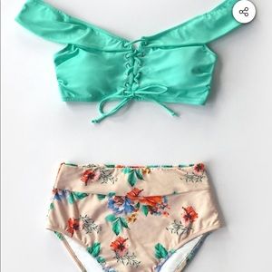Floral high waist off shoulder bikini medium